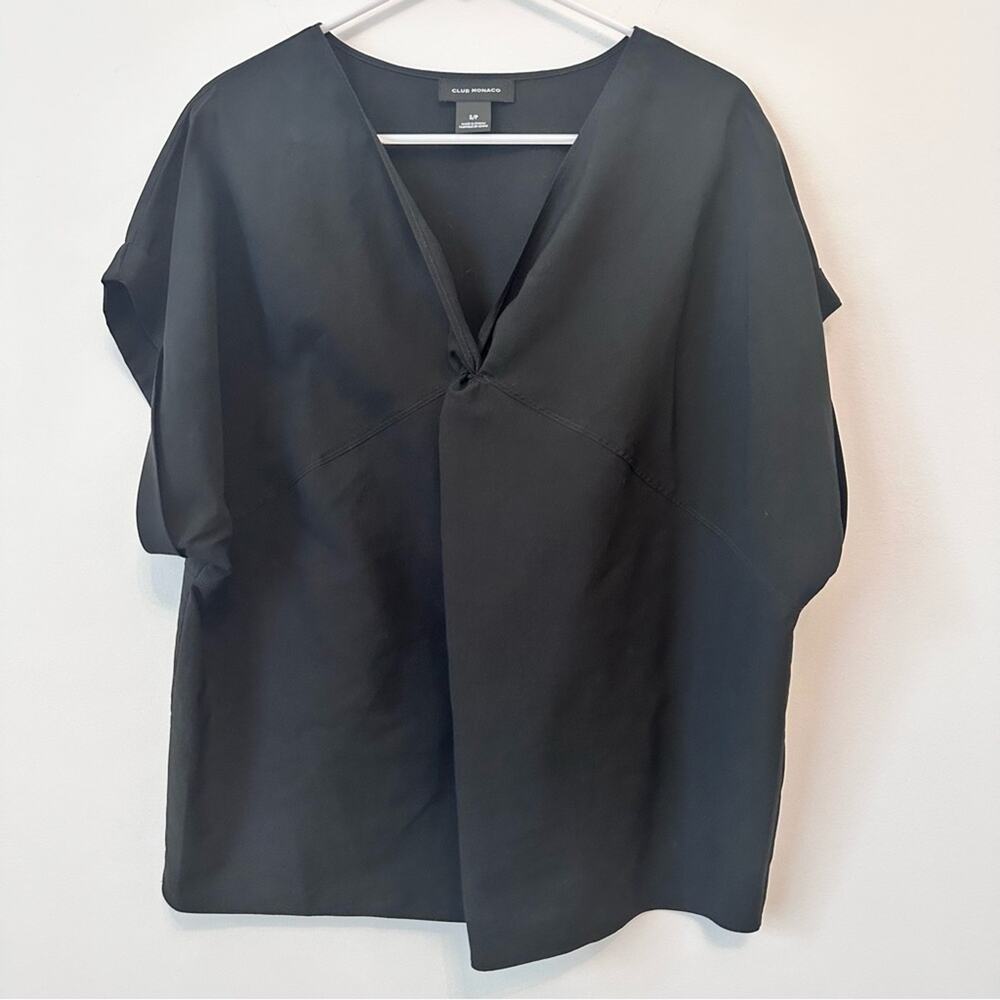 Club Monaco Blouse Top Women's Size S/P Black V-Neck Cap Sleeve Front Twist - Picture 1 of 3